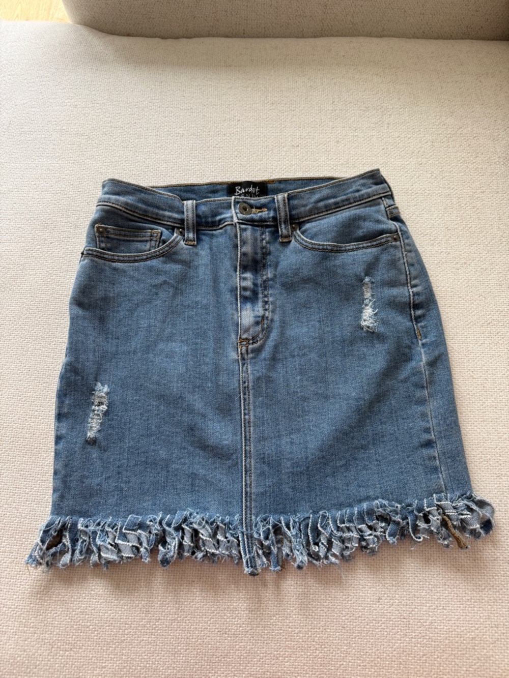 Bardot Denim Frayed-Hem Mini Skirt